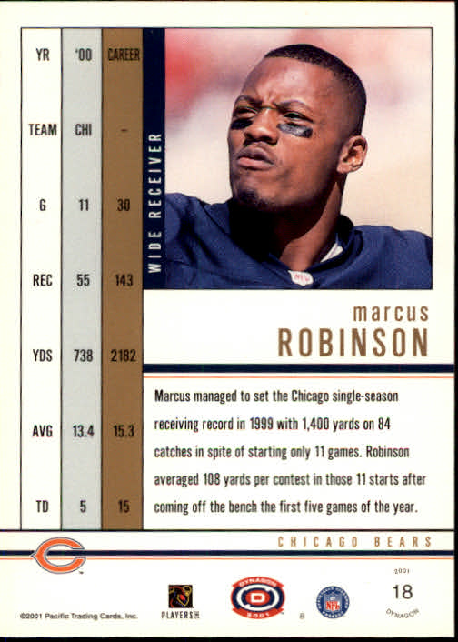 2001 Pacific Dynagon #18 Marcus Robinson back image