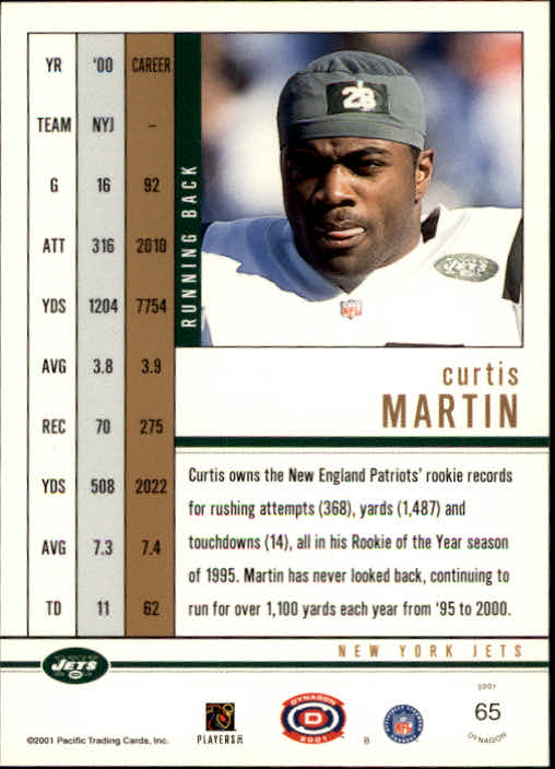 2001 Pacific Dynagon #65 Curtis Martin back image