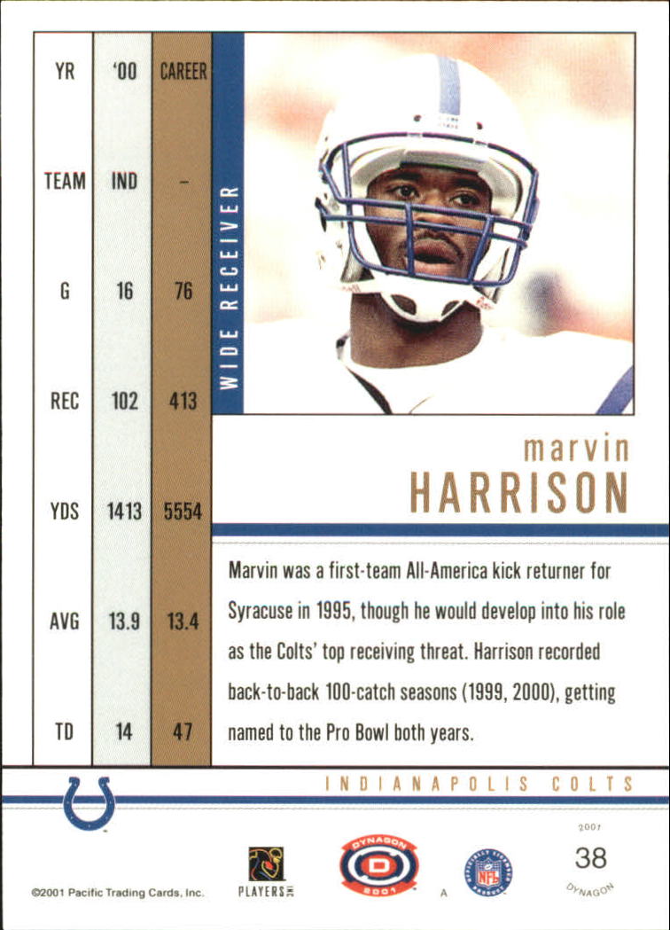 2001 Pacific Dynagon Premiere Date #38 Marvin Harrison back image