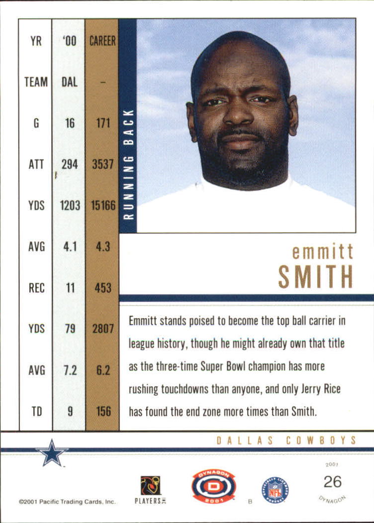 2001 Pacific Dynagon Retail #26 Emmitt Smith back image
