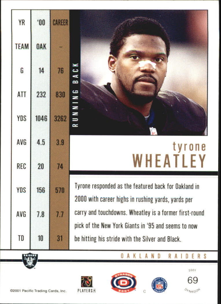 2001 Pacific Dynagon Retail #69 Tyrone Wheatley back image