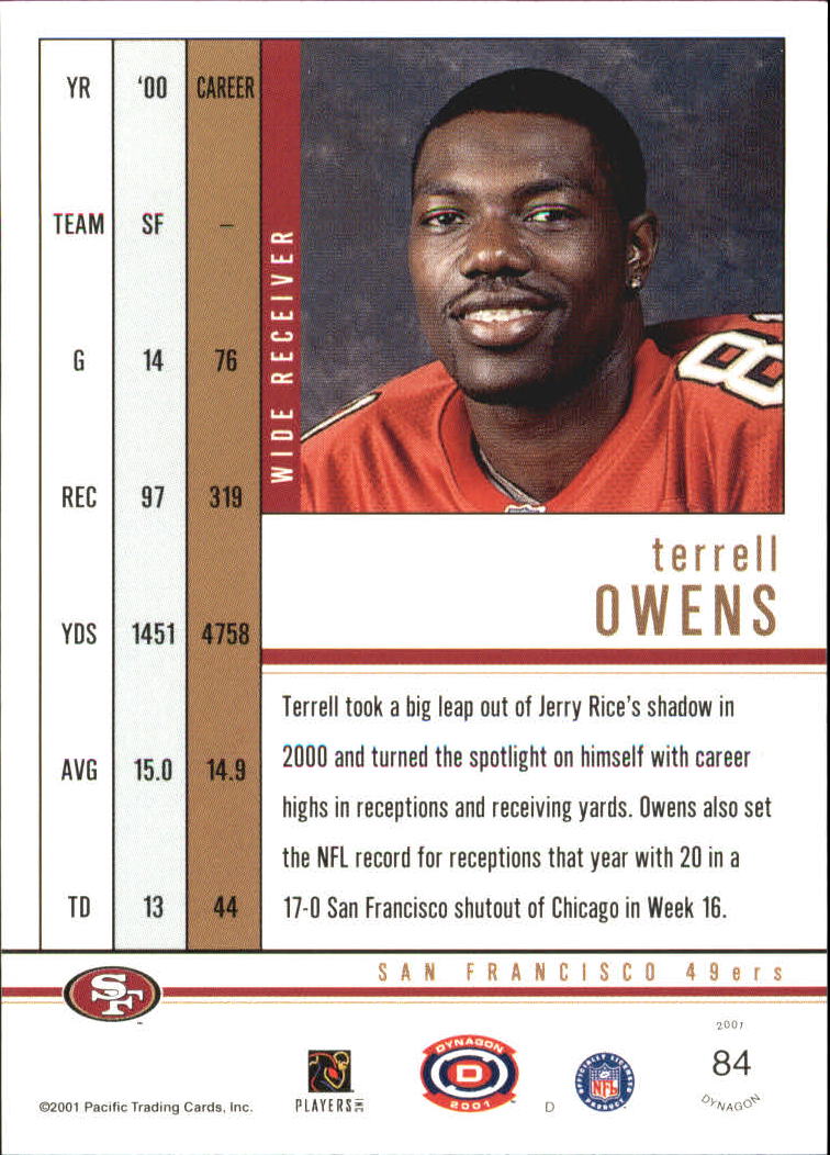 2001 Pacific Dynagon Retail #84 Terrell Owens back image