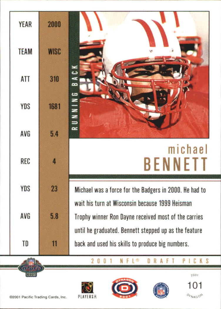 2001 Pacific Dynagon Retail #101 Michael Bennett RC back image