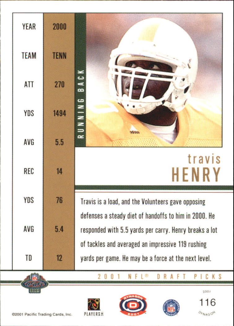 2001 Pacific Dynagon Retail #116 Travis Henry RC back image