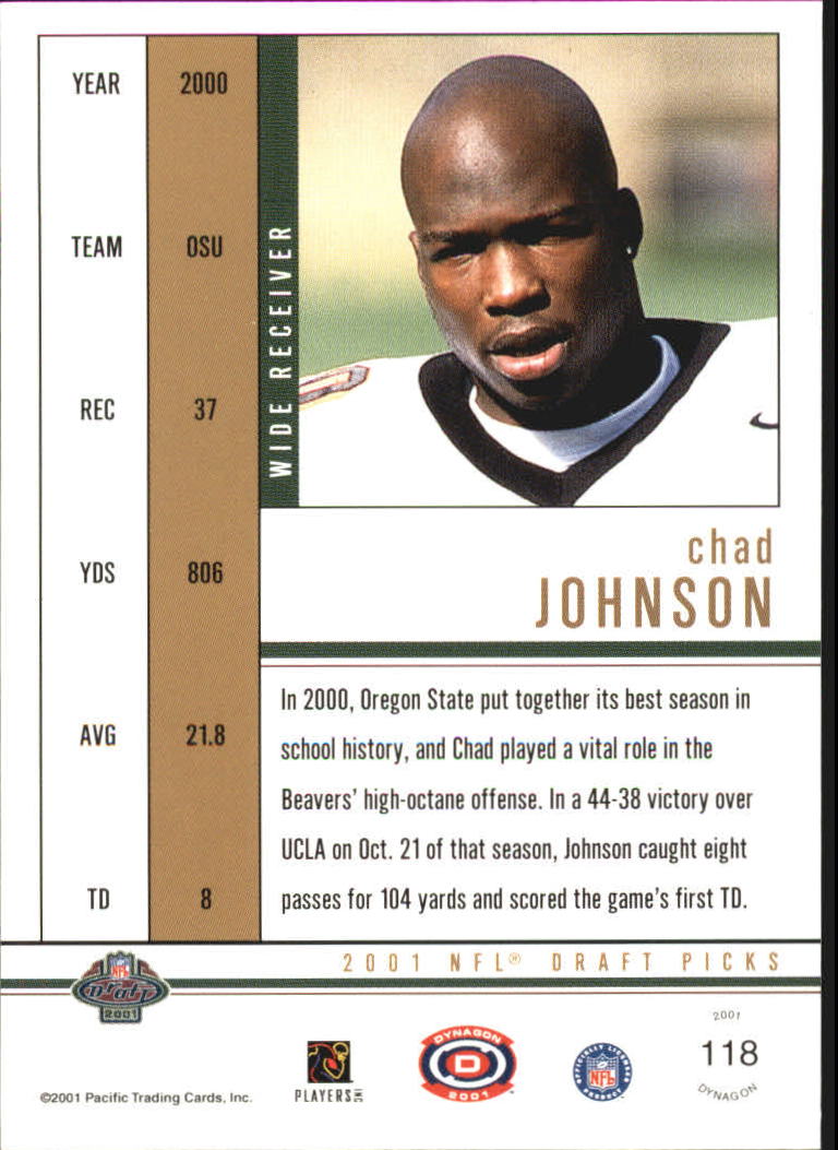 2001 Pacific Dynagon Retail #118 Chad Johnson RC back image
