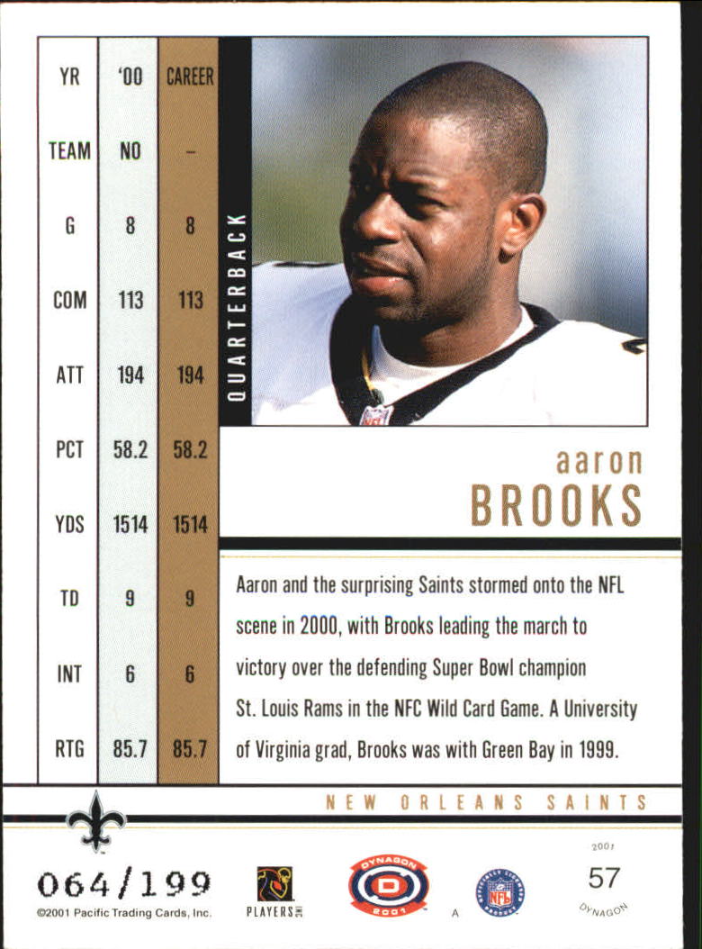 2001 Pacific Dynagon Retail Silver #57 Aaron Brooks back image