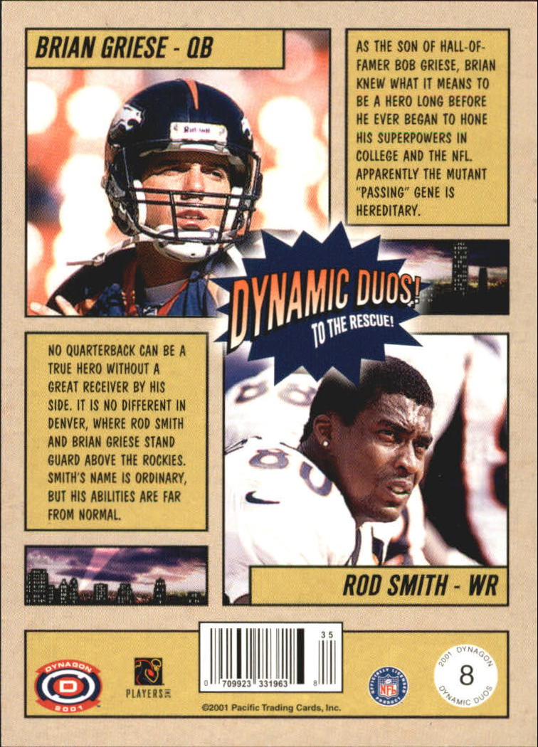 2001 Pacific Dynagon Dynamic Duos #8 Brian Griese/Rod Smith back image