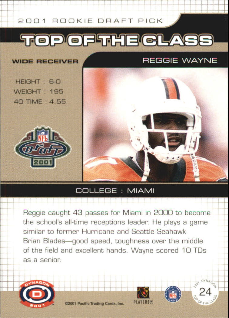 2001 Pacific Dynagon Top of the Class #24 Reggie Wayne back image