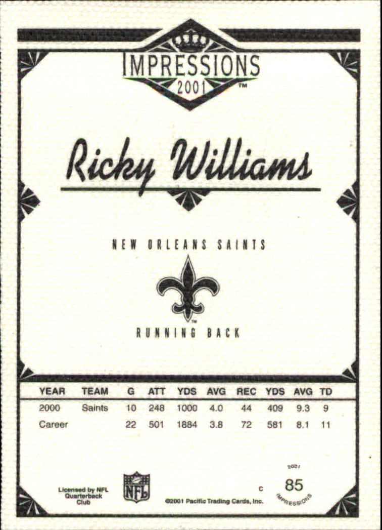 2001 Pacific Impressions #85 Ricky Williams back image