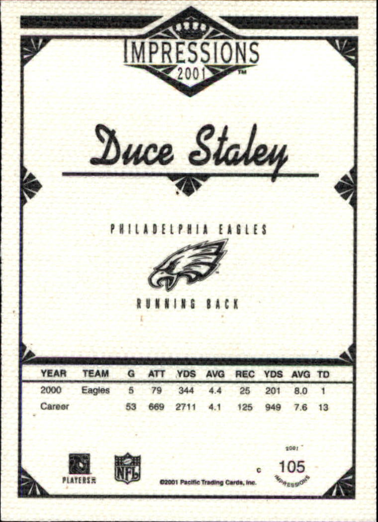 2001 Pacific Impressions #105 Duce Staley back image