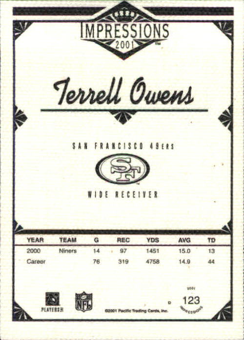 2001 Pacific Impressions #123 Terrell Owens back image