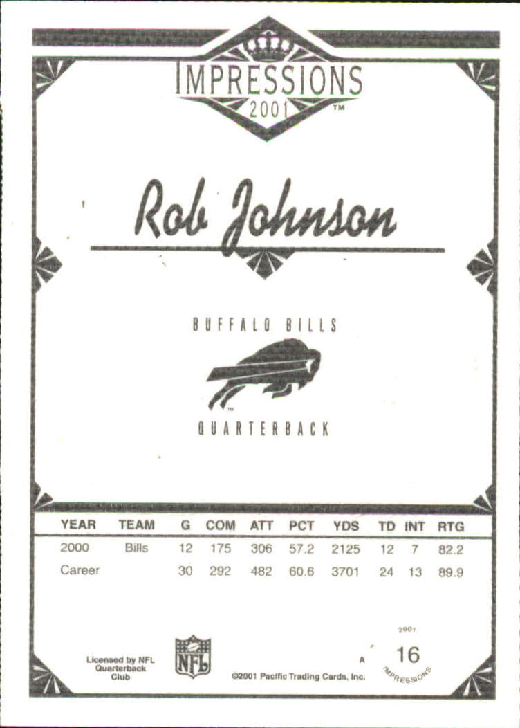 2001 Pacific Impressions Premiere Date #16 Rob Johnson back image