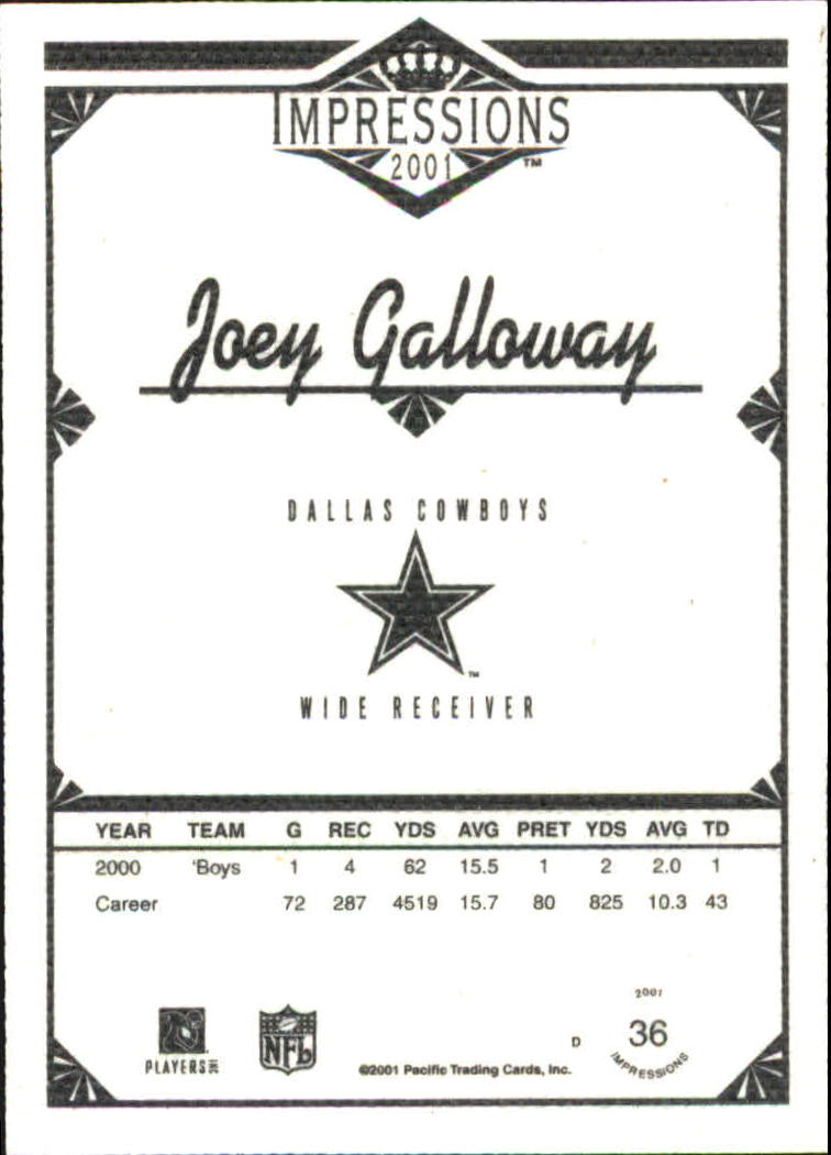 2001 Pacific Impressions Premiere Date #36 Joey Galloway back image