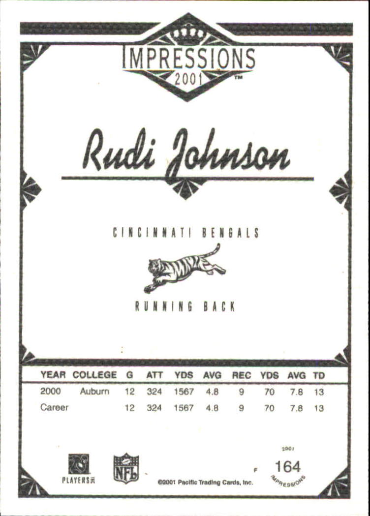 2001 Pacific Impressions Premiere Date #164 Rudi Johnson back image