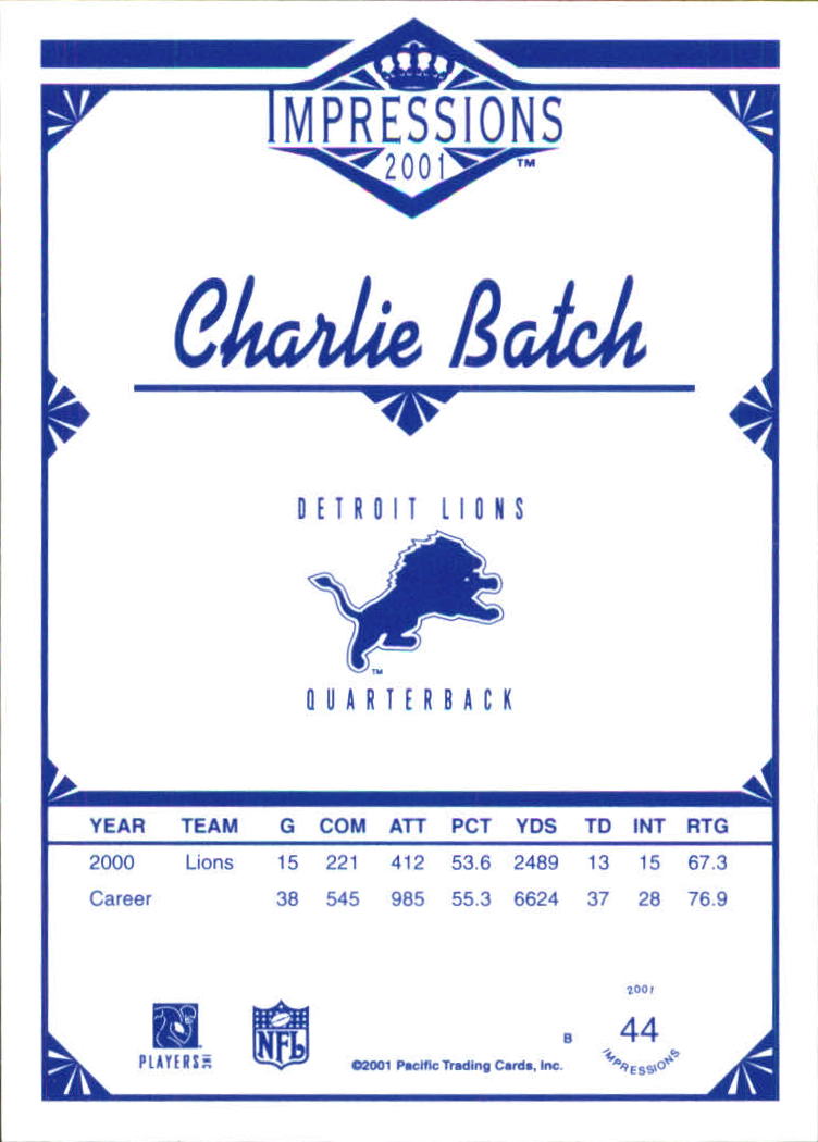 2001 Pacific Impressions Retail #44 Charlie Batch back image
