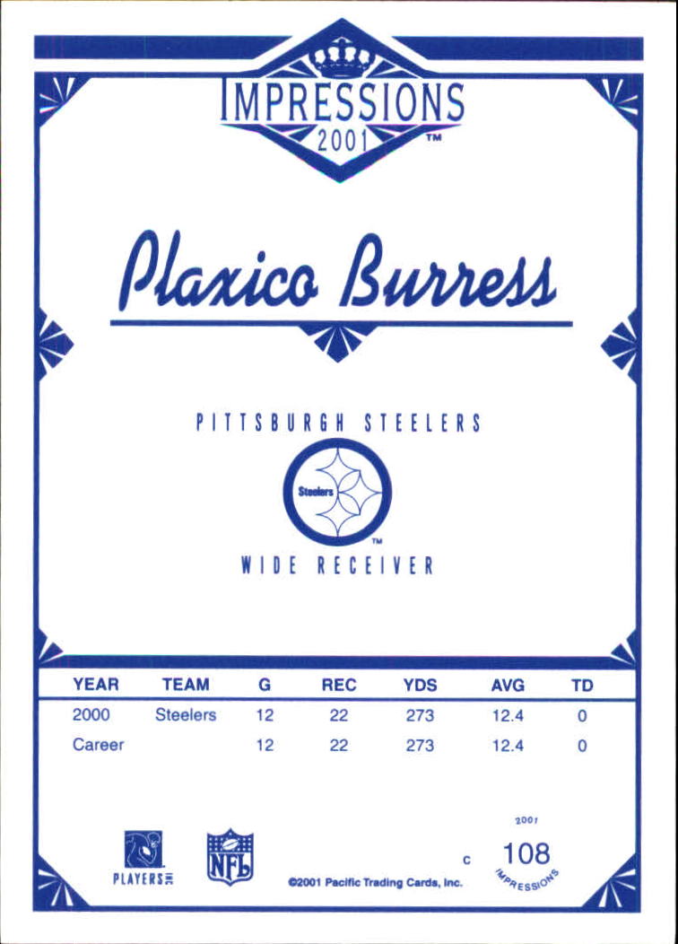 2001 Pacific Impressions Retail #108 Plaxico Burress back image