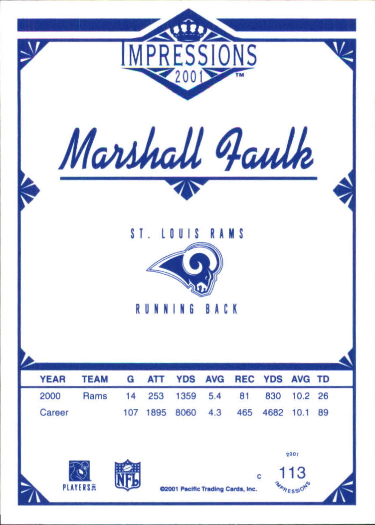 2001 Pacific Impressions Retail #113 Marshall Faulk back image