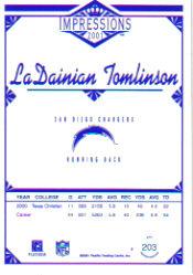 2001 Pacific Impressions Retail #203 LaDainian Tomlinson RC back image
