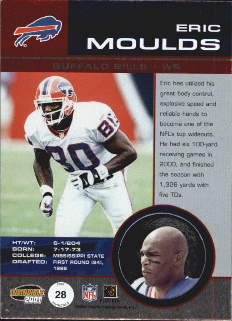 2001 Pacific Invincible #28 Eric Moulds back image