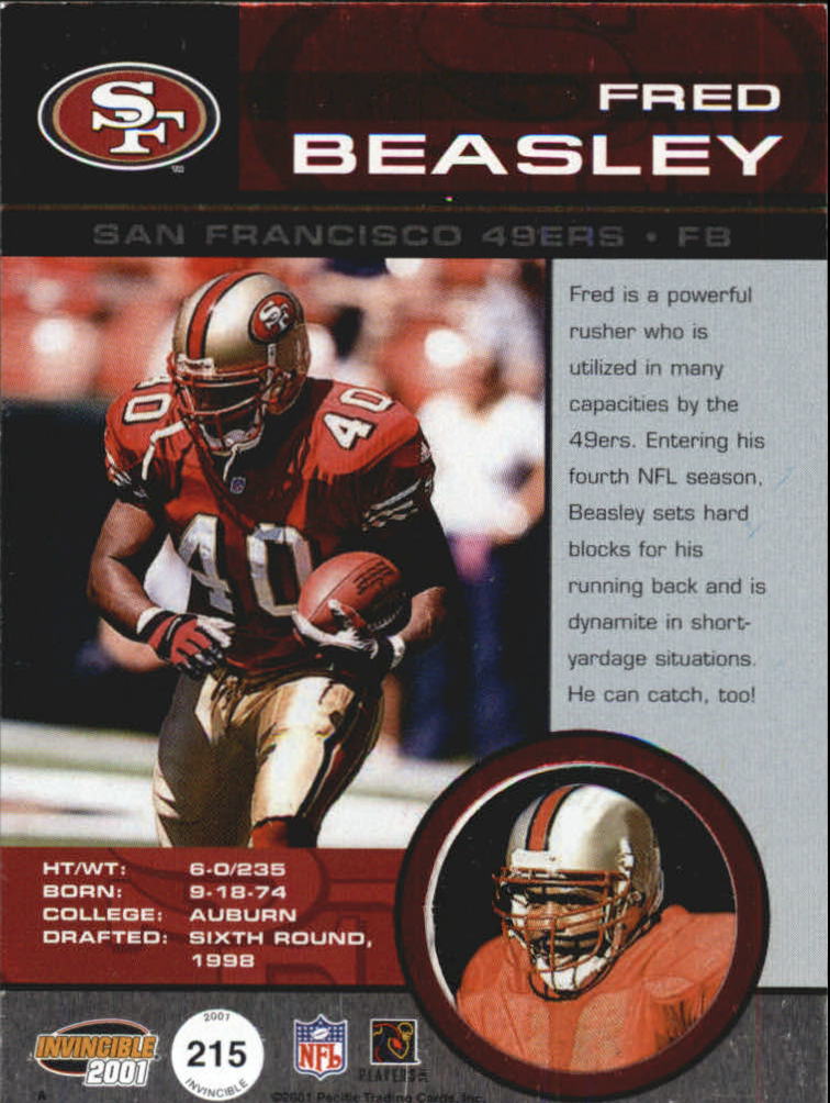 2001 Pacific Invincible #215 Fred Beasley back image