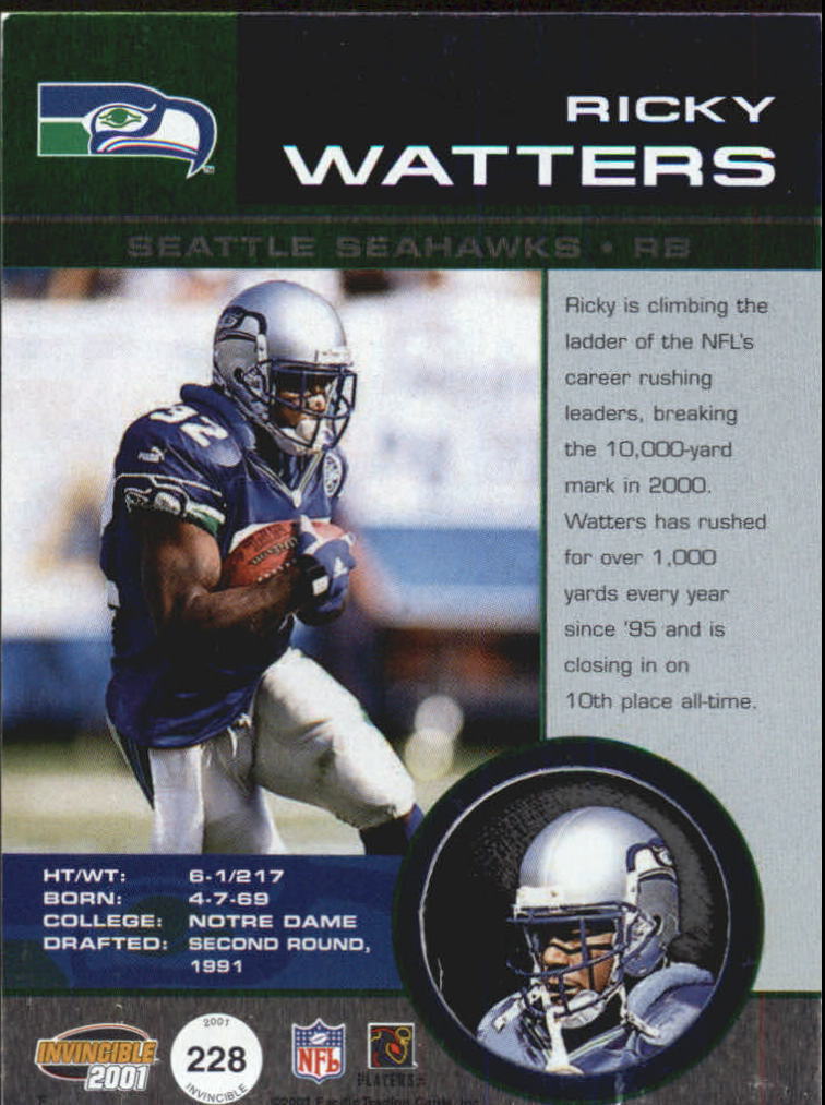 2001 Pacific Invincible #228 Ricky Watters back image