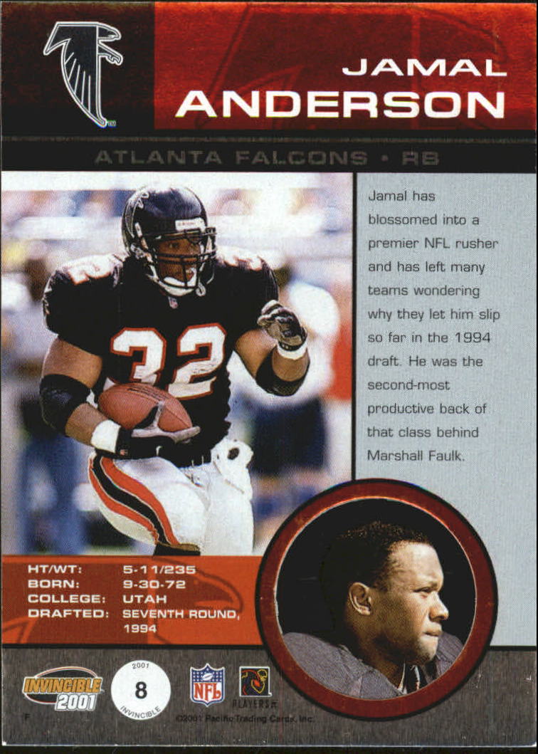 2001 Pacific Invincible Red #8 Jamal Anderson back image
