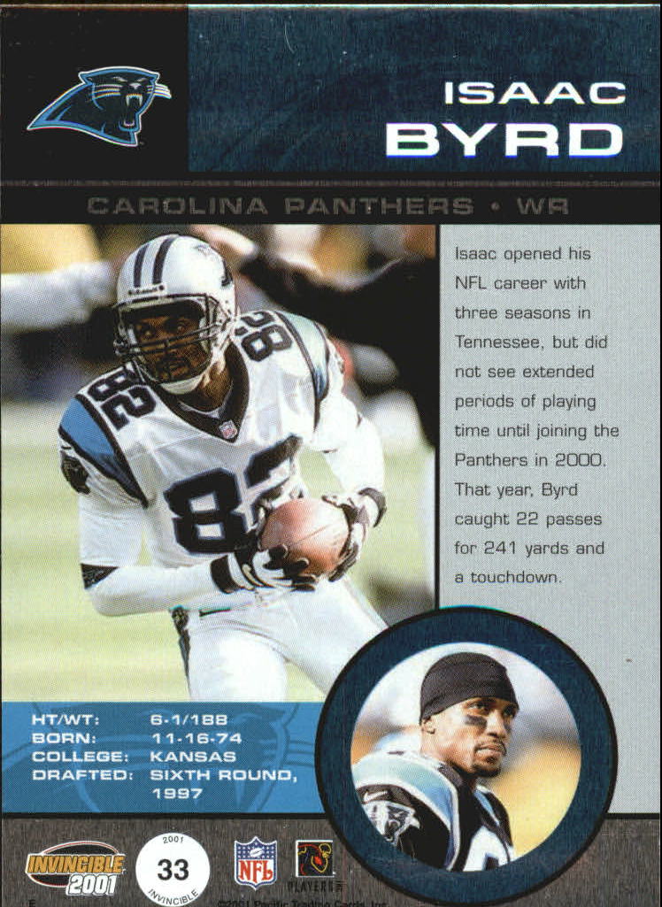 2001 Pacific Invincible Red #33 Isaac Byrd JSY back image