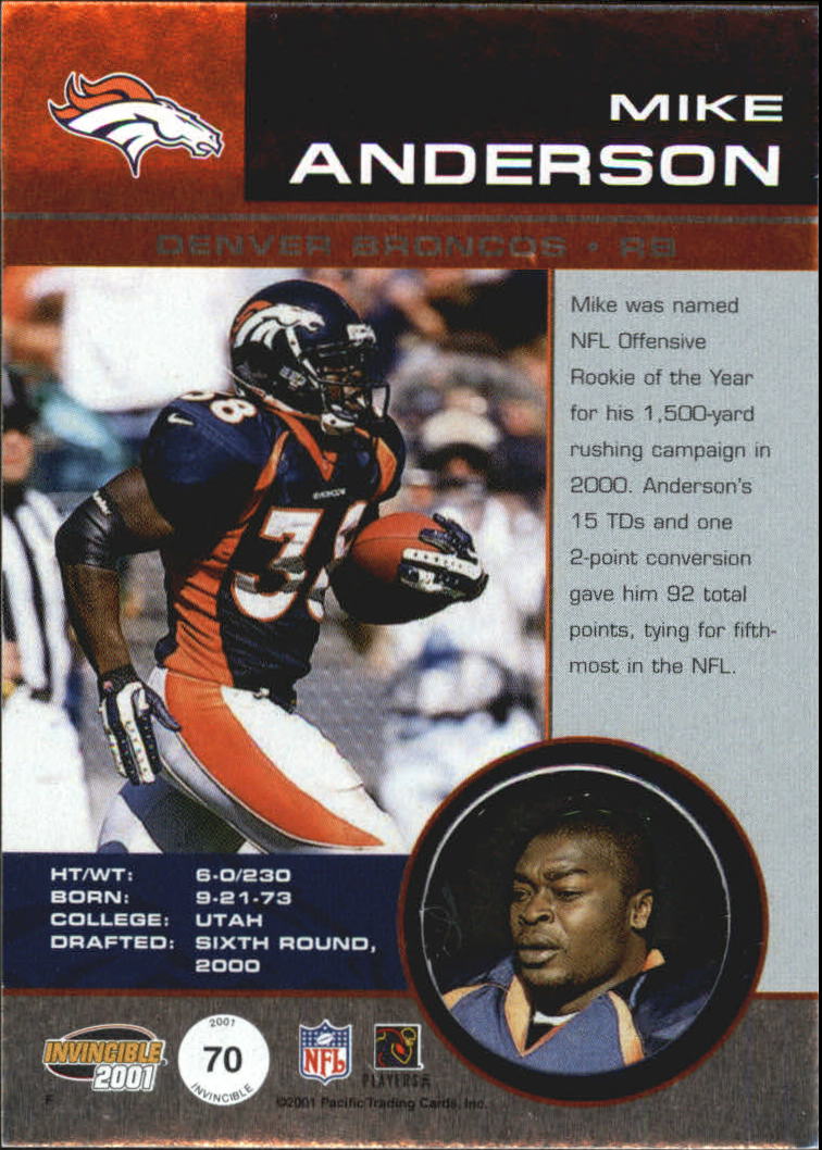 2001 Pacific Invincible Red #70 Mike Anderson back image