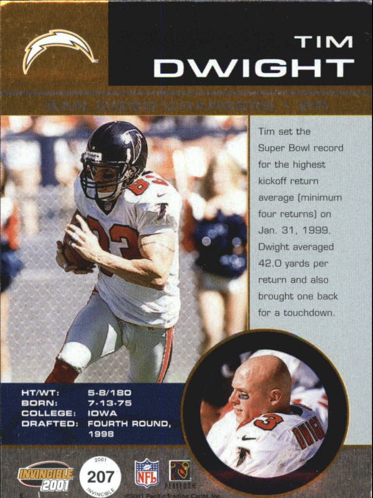 2001 Pacific Invincible Red #207 Tim Dwight JSY back image