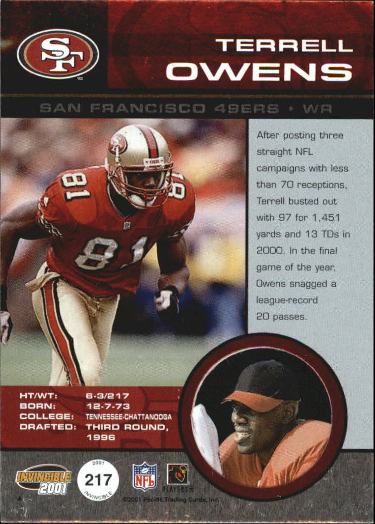 2001 Pacific Invincible Retail #217 Terrell Owens back image