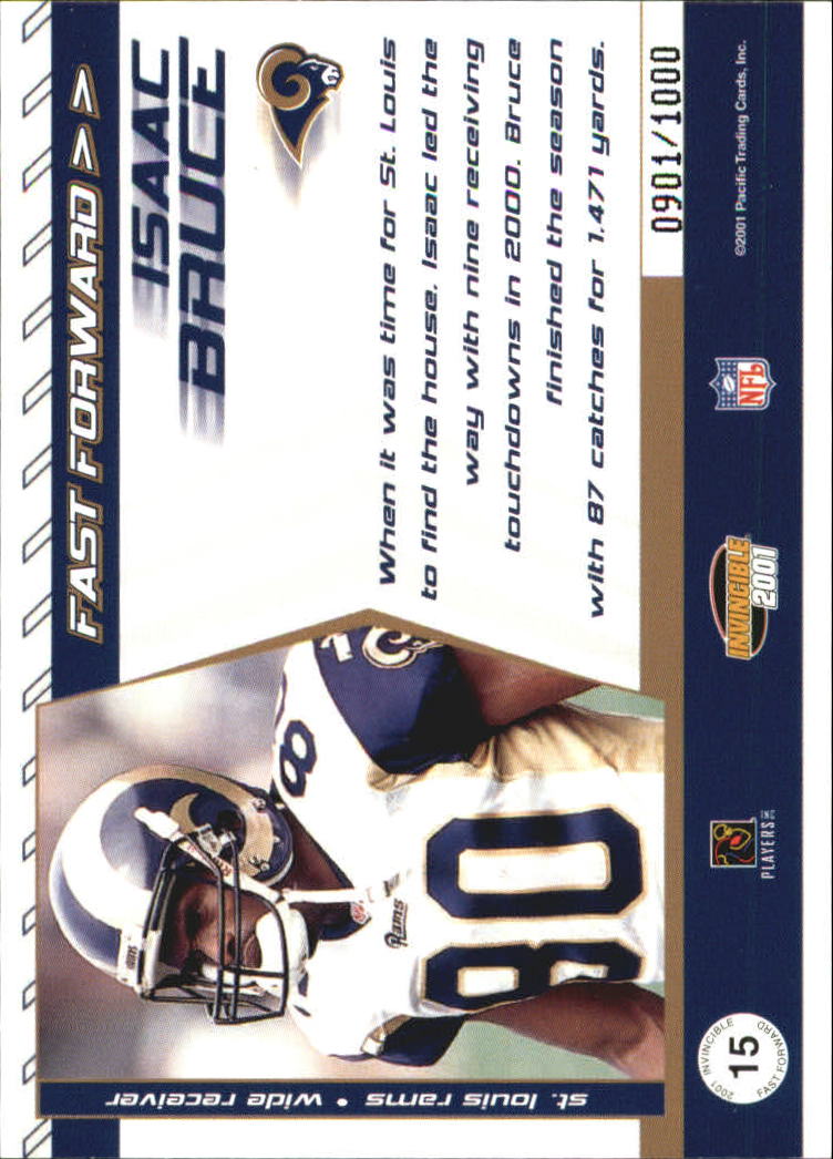 2001 Pacific Invincible Fast Forward #15 Isaac Bruce back image