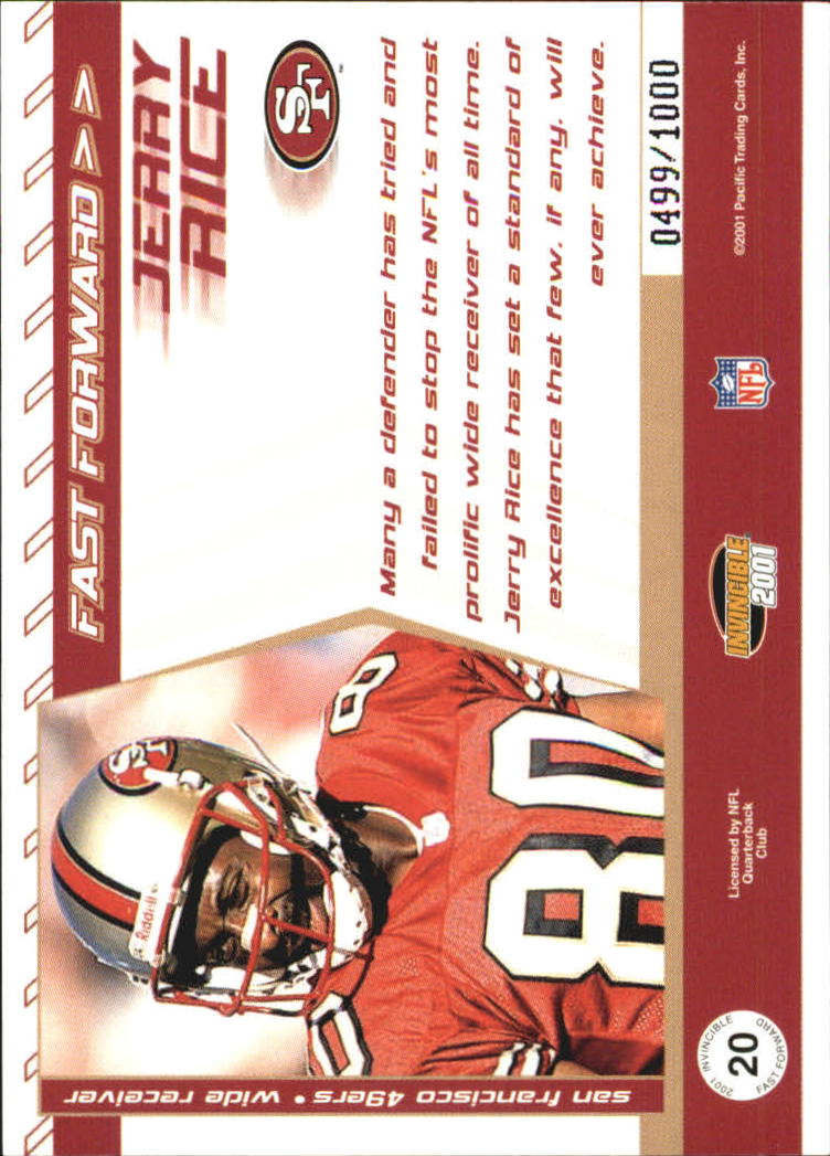 2001 Pacific Invincible Fast Forward #20 Jerry Rice back image