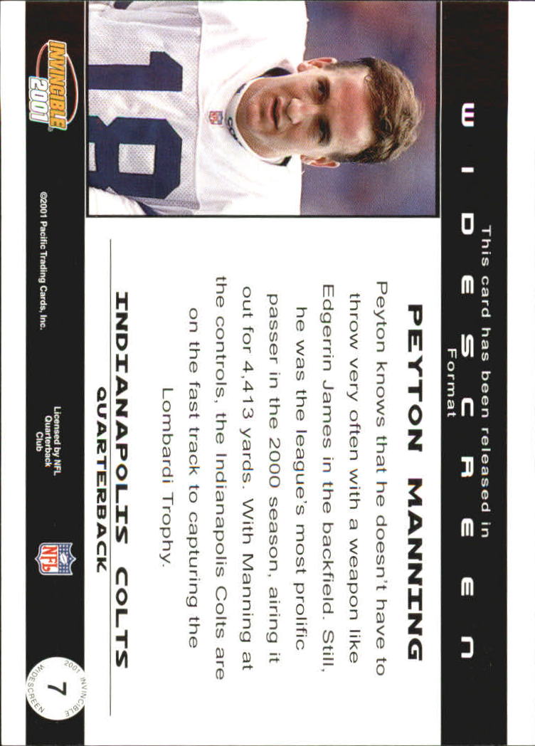 2001 Pacific Invincible Widescreen #7 Peyton Manning back image