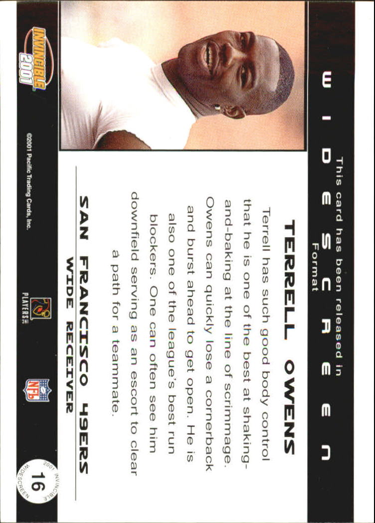 2001 Pacific Invincible Widescreen #16 Terrell Owens back image