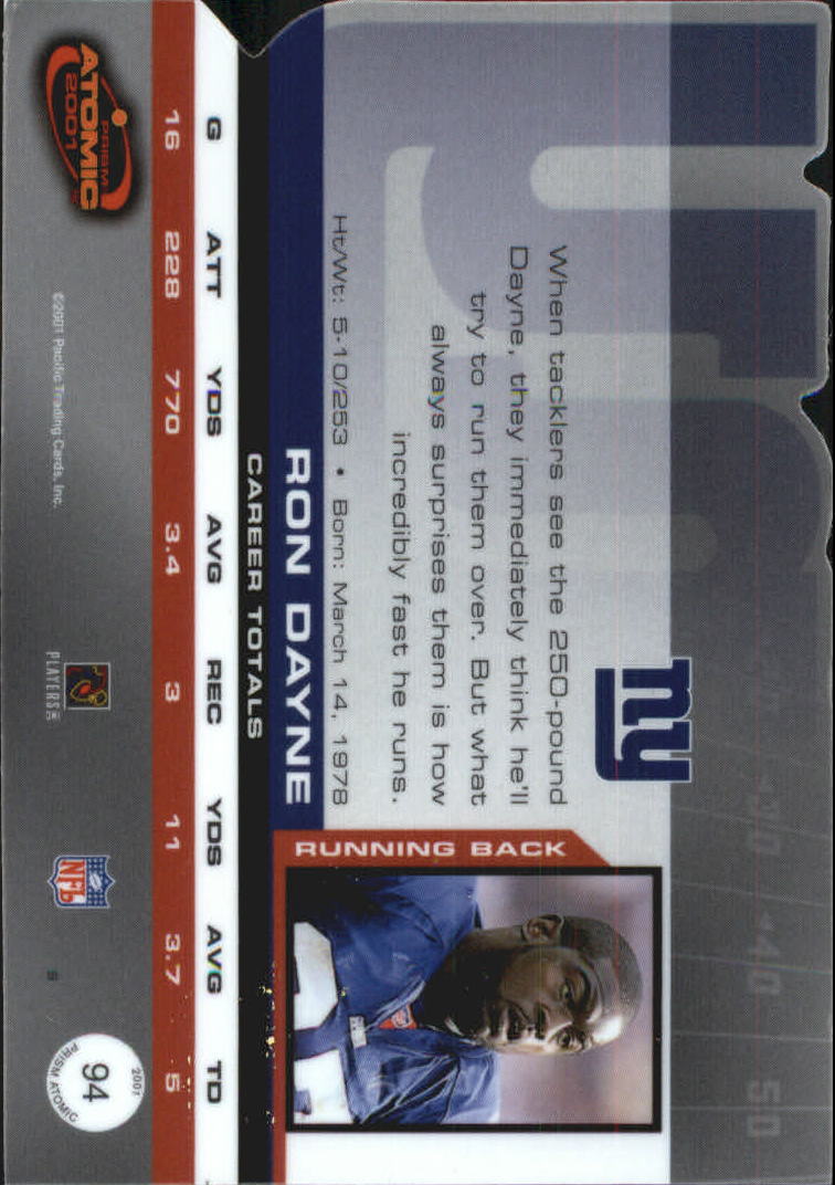 2001 Pacific Prism Atomic Premiere Date #94 Ron Dayne back image