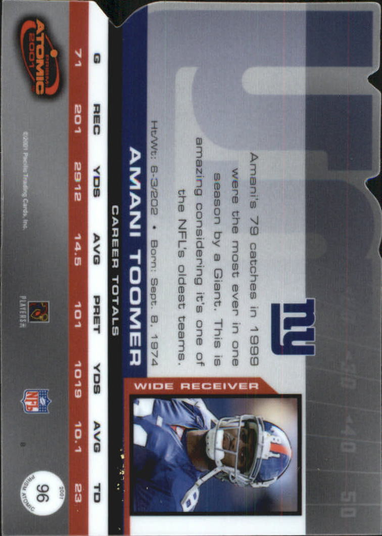 2001 Pacific Prism Atomic Premiere Date #96 Amani Toomer back image