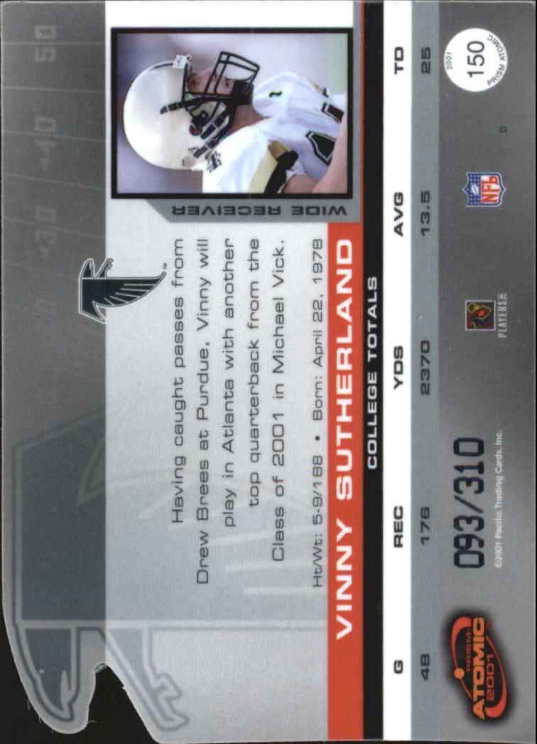 2001 Pacific Prism Atomic Red #150 Vinny Sutherland back image