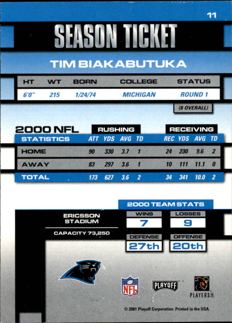 2001 Playoff Contenders #11 Tim Biakabutuka back image