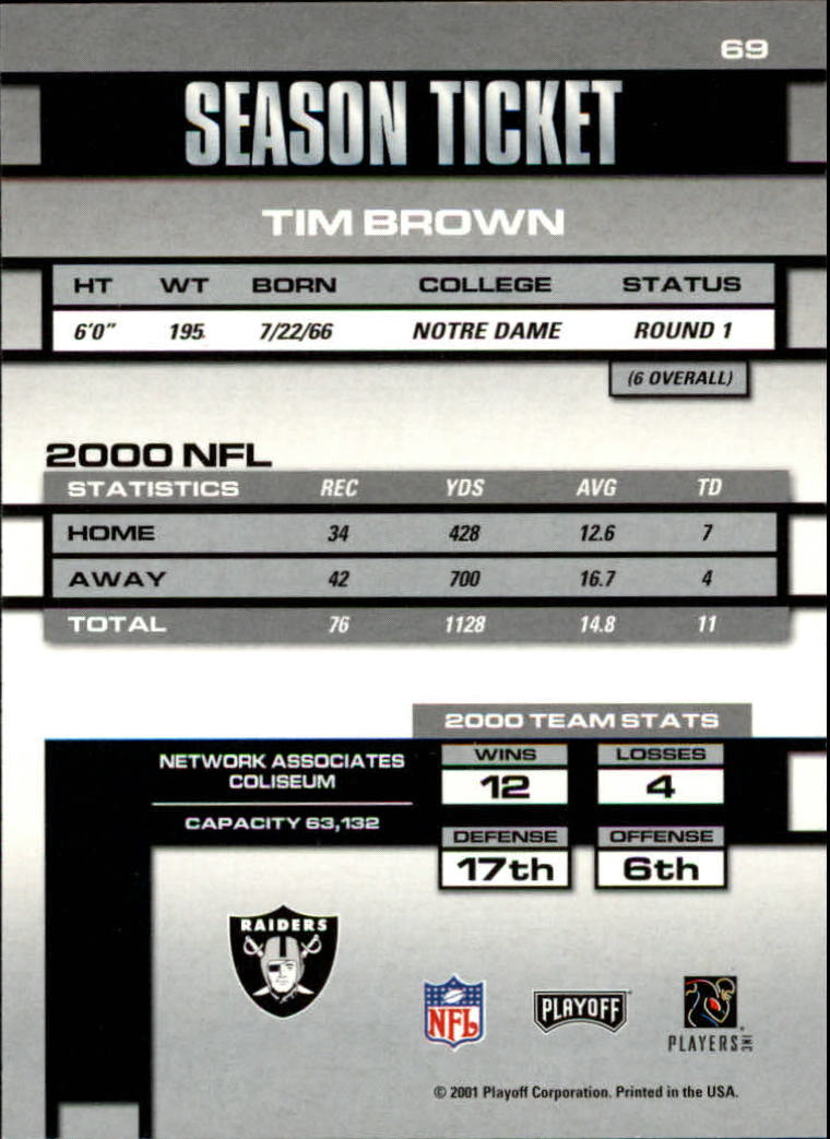 2001 Playoff Contenders #69 Tim Brown back image