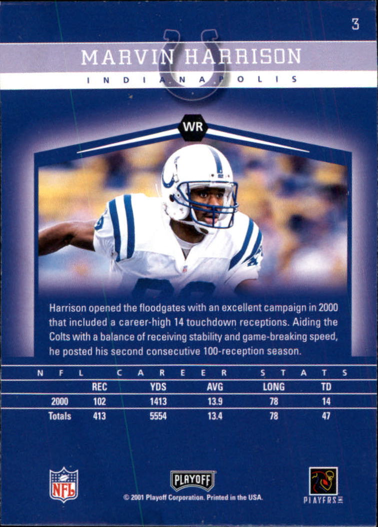 2001 Playoff Honors #3 Marvin Harrison back image