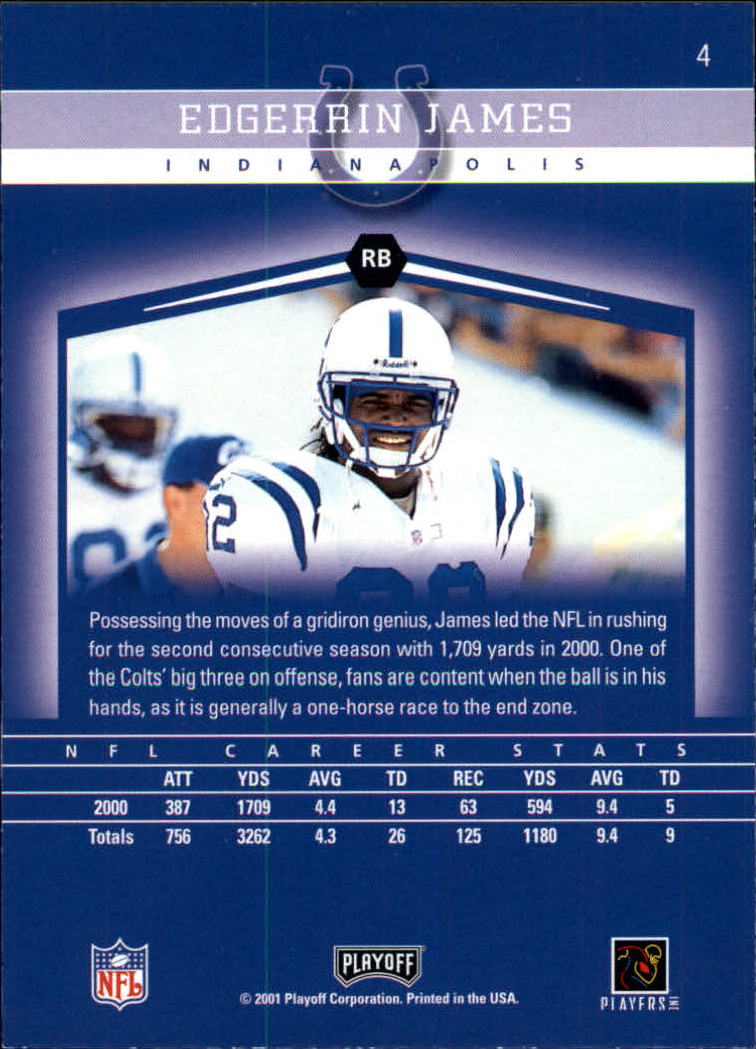 2001 Playoff Honors #4 Edgerrin James back image