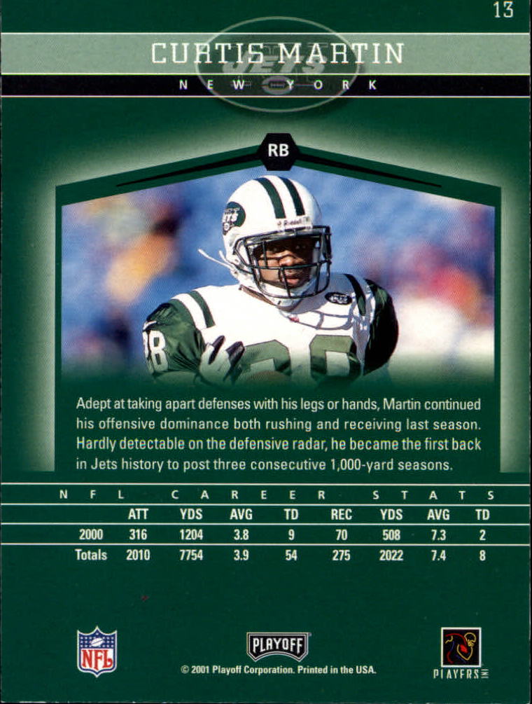 2001 Playoff Honors #13 Curtis Martin back image