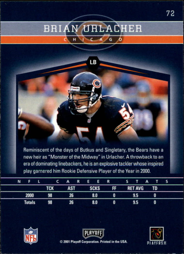 2001 Playoff Honors #72 Brian Urlacher back image