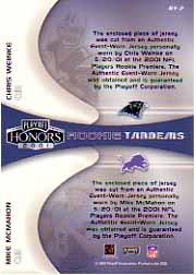 2001 Playoff Honors Rookie Tandem Jerseys #RT2 Chris Weinke/Mike McMahon back image