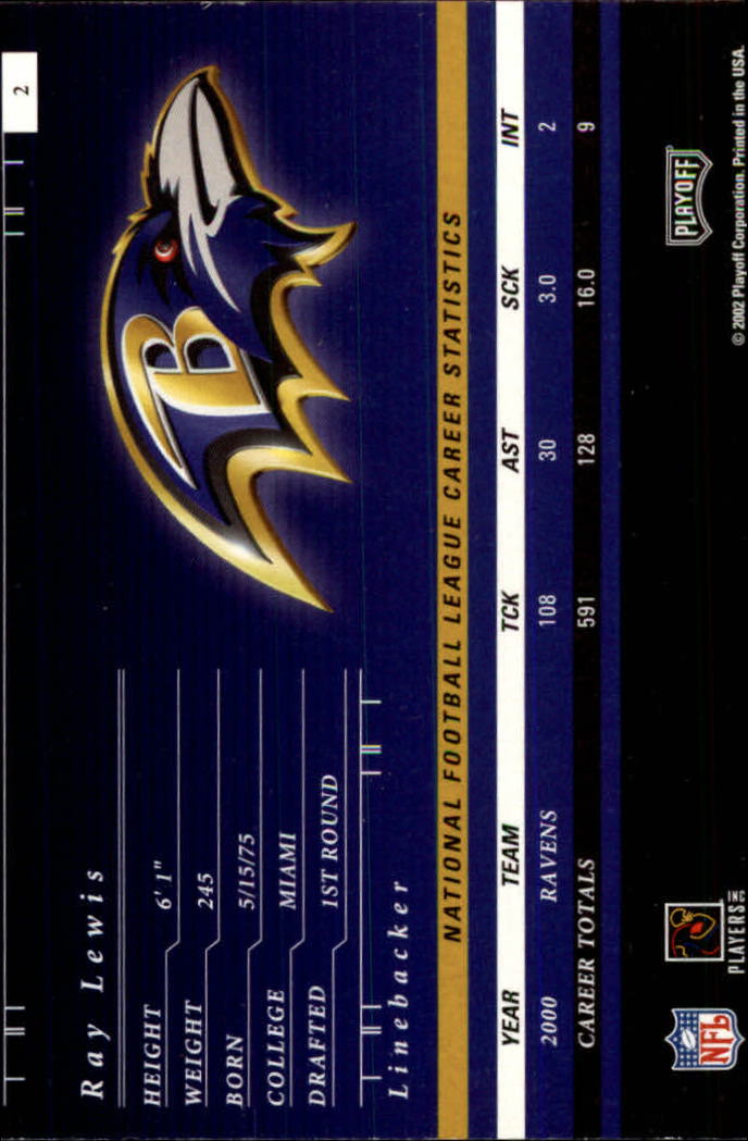 2001 Playoff Preferred #2 Ray Lewis back image