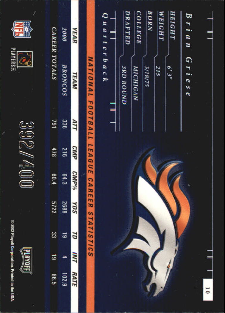 2001 Preferred (Playoff) Football Cards - Picture 37 of 43