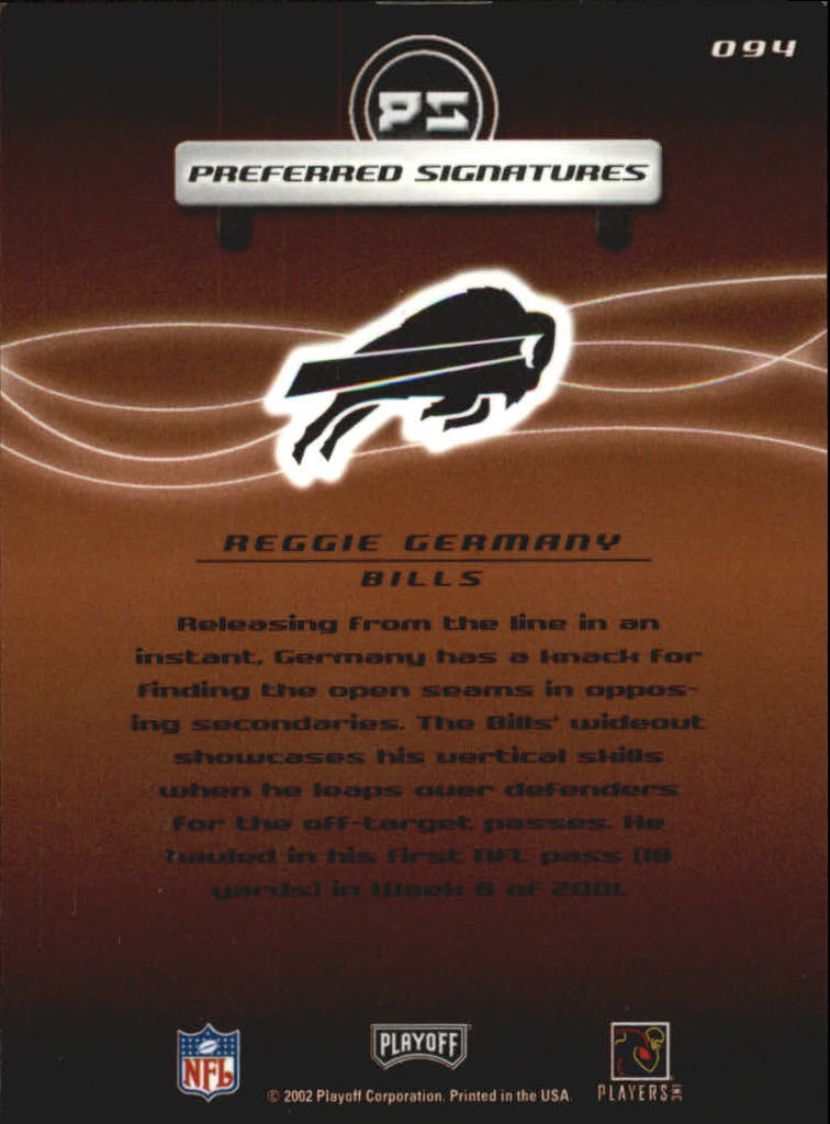 2001 Playoff Preferred Signatures Bronze #94 Reggie Germany back image