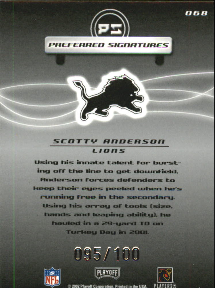 2001 Playoff Preferred Signatures Silver #68 Scotty Anderson back image