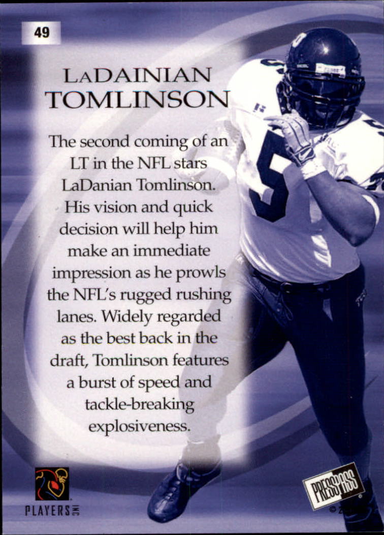 2001 Press Pass #49 LaDainian Tomlinson PP back image