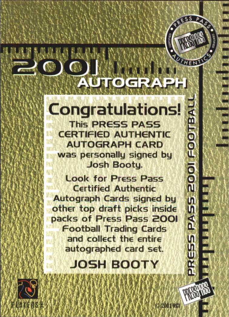 2001 Press Pass Autographs #7 Josh Booty back image
